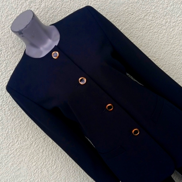 LE SUIT PETITE LADIES VINTAGE BLACK (4) GOLD BUTTON LUXURY SUITCOAT/BLAZER - Picture 11 of 17